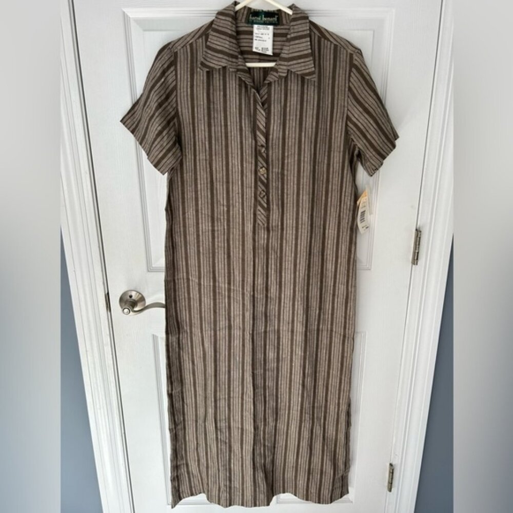 Medium Harve Benard 100% Linen Neutral Vertical Stripe Tunic Dress